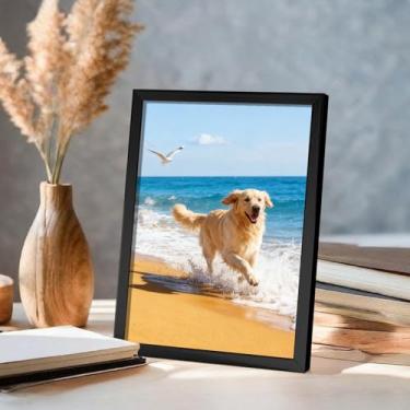 Imagem de Porta-retrato 10 x 15 cm, estilo moderno, para parede e mesa, suporte decorativo para fotos, acabamento minimalista brilhante, ideal para casa (preto)