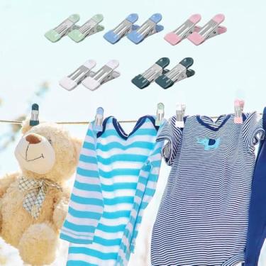 Imagem de Pacote com 10 ganchos de lavanderia, clipes para pendurar, grampos organizadores para pendurar roupas, secagem de fotos, com borracha, 5 cores