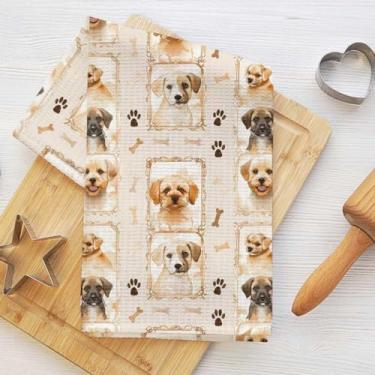 Imagem de Toalhas de cozinha vintage com retrato de cachorro, pano de prato absorvente decorativo caprichoso de microfibra, toalha de chá, toalhas de mão de waffle para casa de fazenda, banheiro, presentes para
