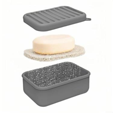 Imagem de Saboneteira de silicone para chuveiro com tampa para banheiro