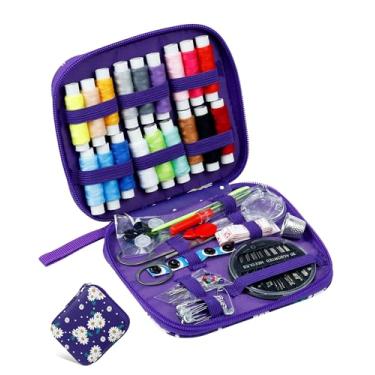 Imagem de Kit de costura para adultos com tesouras, agulhas de costura, dedal, linha, fita métrica etc. (impressão de margarida)