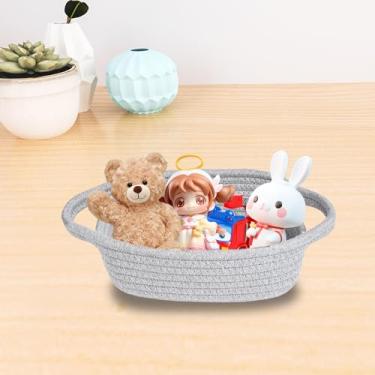 Imagem de Cesta pequena de tecido para armazenamento, cestas vazias para presentes, cesta de corda de algodão, cesta de armazenamento retangular com alças, cesta de tecido para brinquedos, toalhas, lanches