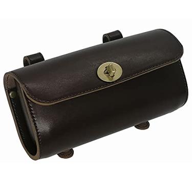 Imagem de WUYAN Bolsa de couro para guidão de bicicleta, sob o assento, retrô, clássica, montanha, MTB, bolsa de couro para celular, bolsa traseira de selim para armazenamento de assento, estojo de ciclismo,