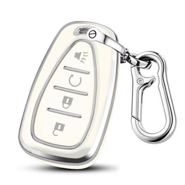 Imagem de MILD EAST Capa para chaveiro Chevy com chaveiro, TPU macio, proteção total, 4 botões, para blazer Equinox Malibu Traverse Camaro Impala Cruze Volt Bolt Sonic Trax Tahoe (4 botões-branco)