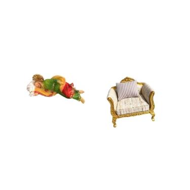 Imagem de Fenteer Escultura de Resina Joseph, Decoração de Mesa, com Sofá de Madeira em Miniatura, Móveis de Simulação para Casa de Bonecas, Mesa, Prateleira, Escritóri