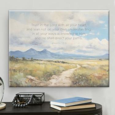 Imagem de Arte de parede em tela com versículo bíblico Provérbios Cristãos 3:5-6 Trust in the Lord Pôster das Escrituras Impressão Arte Emoldurada para Casa Sala de Jantar Decoração de Sala de Estar 20 x 25 cm