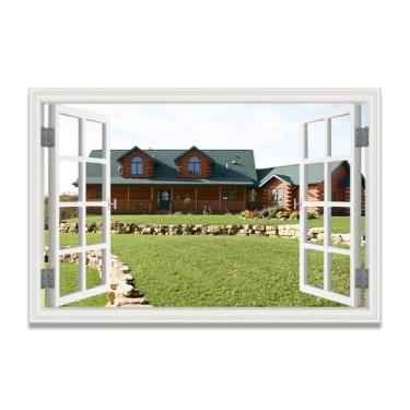 Imagem de LKXGRRSFG Linked HousesTela de janela falsa que economiza espaço, arte de parede cênica realista para quarto, casa, 80 x 120 cm, sem moldura