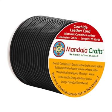 Imagem de Mandala Crafts Corda de couro legítimo de vaca redonda, corda natural de couro cru para fazer joias, trançado Kumihimo, cadarços, Preto, 2mm, 1
