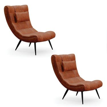 Imagem de Kit 02 Poltronas Sher Corano Pés Palito De Ferro Cor Nozes