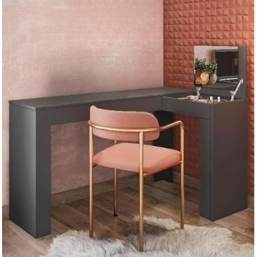 Imagem de Penteadeira De Canto em L Branco Maquiagem Jóia Bijuteria Nicho (Preto)