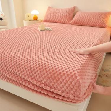 Imagem de Protetor de colchão de veludo de pelúcia para o inverno, quente, lençol com elástico profundo e elástico ultramacio macio e respirável para a pele - rosa ||120 x 200 cm/(119.9 cm x 199.9 cm)
