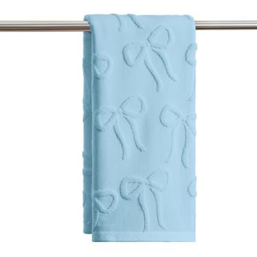 Imagem de Artoid Mode 1 peça azul claro 3D laço jacquard toalhas de mão para banheiro, 100% algodão macio absorvente toalha de decoração de banheiro, 14,7 x 29,5 polegadas