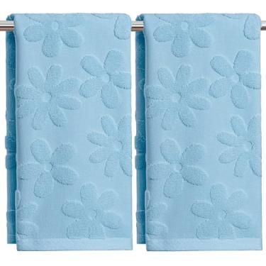 Imagem de Artoid Mode 2 peças azul claro 3D floral jacquard primavera toalhas de mão para banheiro, 100% algodão macio absorvente toalha de decoração de banheiro, 14,7 x 29,5 polegadas