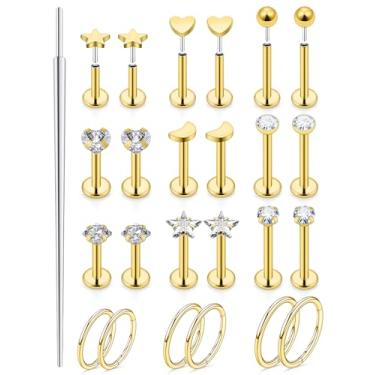 Imagem de Uzgtvy 20G 18G 16G Labret lábio sem rosca Medusa Monroe piercing de nariz joias aço cirúrgico mordidas de cobra anéis de lábio costas planas push in cartilagem tragus helix conch brinco de 6 mm, 8 mm