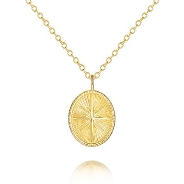 Imagem de TOBENO Colares de ouro 14K para mulheres, colar de ouro para mulheres, colares com pingente para mulheres, moderno, leve e minimalista, colar de moedas para mulheres