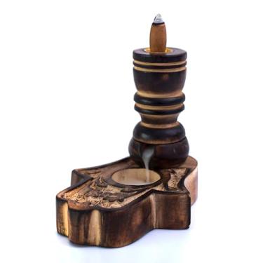 Imagem de Cone de incenso de refluxo de madeira, queimador em bastão de fluxo reverso, fonte de cachoeira, suporte de fumaça, coletor de cinzas, difusor de ar com 12 cones de incenso para decoração de sala de