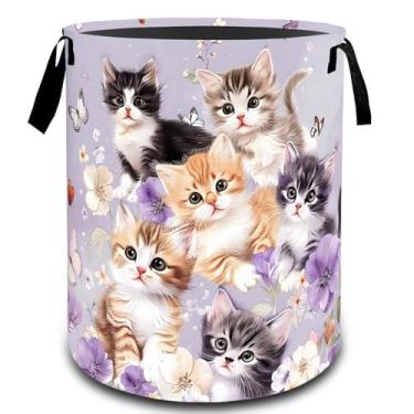 Imagem de VODRM Cesto de lavanderia fofo de gatinho e borboleta, cesto organizador de brinquedos para crianças e adultos, cesto de armazenamento à prova d'água de tecido Oxford para quarto, banheiro, decoração