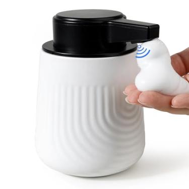 Imagem de BosilunLife Dispensador automático de sabão de cerâmica com bico de bomba estendido, 3 níveis ajustáveis, espuma sem toque, dispensador de espuma para lavar à mão para banheiro e cozinha, design