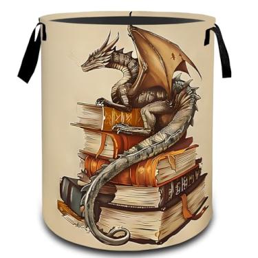 Imagem de VODRM Cesto de roupa suja de fantasia de dragão vintage, cesto organizador de brinquedos para crianças e adultos, cesto de armazenamento impermeável de tecido Oxford para presentes de decoração mítica