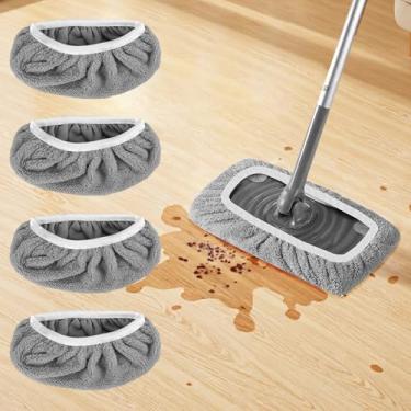 Imagem de 4 almofadas de esfregão reutilizáveis de microfibra, substituição de esfregão, panos molhados para almofadas de limpeza de piso de superfície, cinza