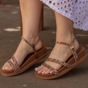 Imagem de Sandália Feminina Papete  Flat Strass Luxo Com Ajuste Estilosa Confort