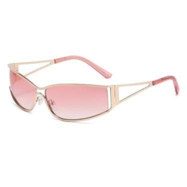 Imagem de HPIRME Óculos de sol estilo retrô feminino, punk, proteção solar UV400, masculino e feminino (rosa)