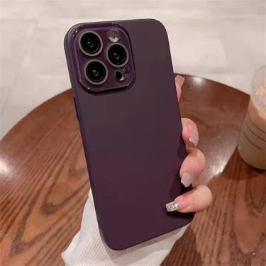 Imagem de Capa protetora de lente de cobertura total fosca simples para iPhone 16, 15, 14, 13, 12, 11 Pro Max Plus, capa rígida de PC ultrafina, roxo escuro, para iPhone 14Pro Max