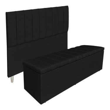 Imagem de Kit Cabeceira E Calçadeira Baú Casal King 1,95m Londres Suede Preto Dal Poz Estofados