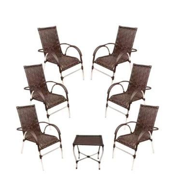 Imagem de Jogo 6 Cadeiras E Mesa Vênus Para Area Externa Trama Tabaco