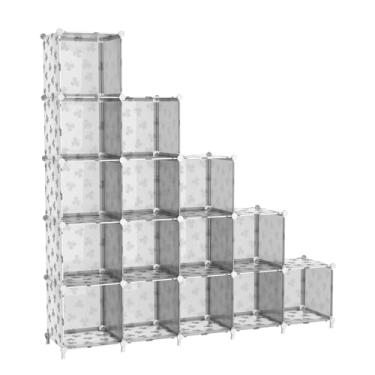 Imagem de UNKU Estante de prateleira aberta, organizador de armazenamento de 15 cubos, prateleira de exibição de 30 cm para CDs de livros, estante de livros DIY, prateleira de armazenamento ajustável para