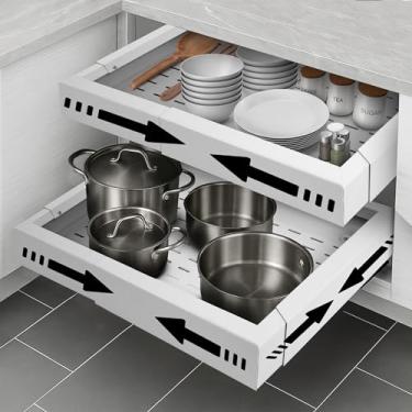 Imagem de Organizador universal para armário – Expansível em todas as direções, comporta até 23 kg, desliza para fora para fácil uso e acesso – 37 x 30 cm a 58 x 61 cm - Branco