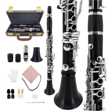 Imagem de YoungMonic Clarinete preto plano de madeira de ébano profissional com teclas prateadas para músicos sinfônicos e avançados, inclui estojo rígido, palhetas, glooves e kit de cuidados profissionais (w1)