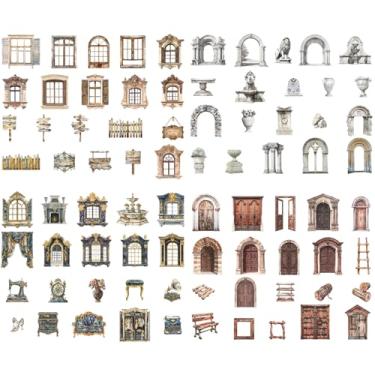 Imagem de 80 peças de adesivos vintage texturizados para moldura de porta e janela, adesivos clássicos de álbum de recortes para bricolage Diary Junk Journal Handbook Journaling Scrapbooking Supplies Kit pop-up
