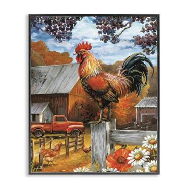 Imagem de Stupell Industries Arte Giclée emoldurada cinza galo empoleirado outonal, design por Ed Wargo, 76 x 61 cm