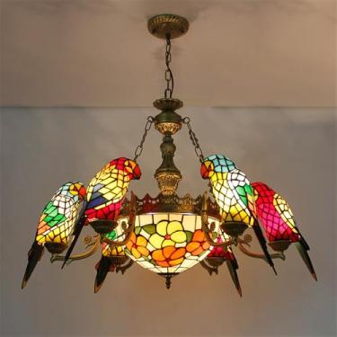 Imagem de Lustre contemporâneo de arte com papagaio, estilo americano luxuoso, para sala de estar, restaurante, quarto, villa, hotel, café, bar, karaokê ou clube. Luminária pendente de vidro com LED c