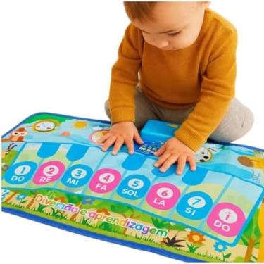 Imagem de Tapete Musical Piano Infantil, 8 Teclas Coloridas, 3 Modos de Música, Plástico Azul, 80x47cm, Alimentação por Pilhas AA (nåo inclusas), Educativo e Interativo