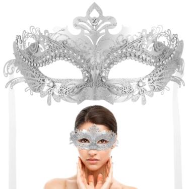 Imagem de Toyokar Máscara de metal veneziana brilhante de strass, máscara feminina de baile de máscaras, baile de máscaras para cosplay, festas temáticas, baile de máscaras de strass, carnaval, carnaval, prata