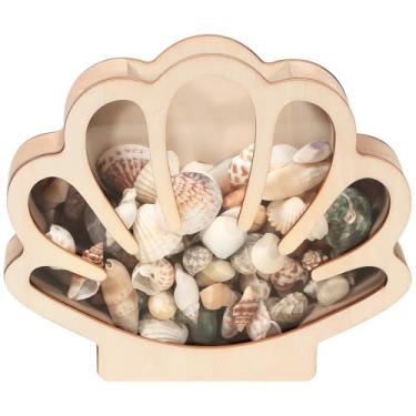 Imagem de Seashell Display Holder, Wooden Storage Box with Clear Acrylic Front, Clam Shell Style, Ideal for Home and Office Decoration, Smart Storage Choice