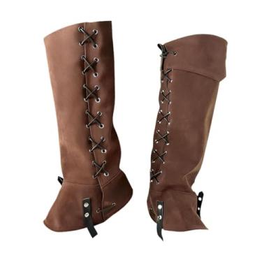 Imagem de YIJU Polainas de couro PU estilo gótico punk para botas de pirata medieval, Cáqui