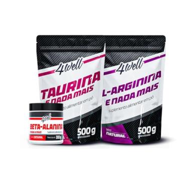 Imagem de 4well, Kit Pré-Treino Sem Cafeína Beta Alanina 300g + L - Arginina 4well 500g + Taurina 500g