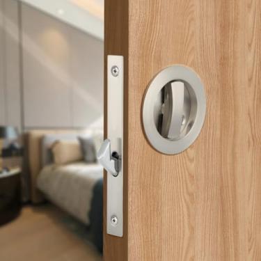 Imagem de Chewtoyo Ferragens de trava de porta deslizante de banheiro, fechadura de privacidade robusta de liga de zinco com botão giratório, serve para portas de 3,8 a 5 cm de espessura, fechadura de porta de