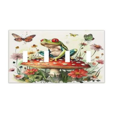 Imagem de SgEdao Capas decorativas para interruptores placa sapo cogumelo vermelho flor silvestre borboleta 4 gangues placa de parede grande quadriciclo interruptor de luz placa jumbo para decoração de quarto e