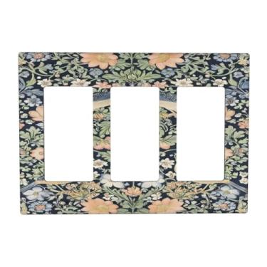 Imagem de SGEDAO Capas decorativas para tomada rústica Morris Birds Green Leaf Flower 3 Gang Placa de parede triplo Rocker Light Switch Cover Plate Jumbo Elétrica GFCI Placa Frontal para Quarto Country
