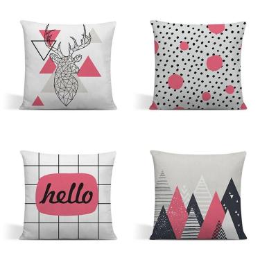 Imagem de Kit 4 Capas Para Almofadas Decorativas Juma Oxford 100% Poliéster - Hello Rosa