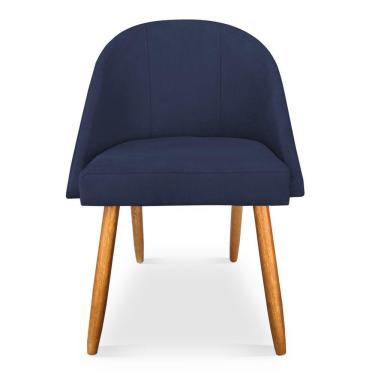 Imagem de Kit 06 Cadeiras Jantar Bela Suede Azul Marinho Pés Palito Castanho - Pallazio
