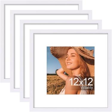 Imagem de Vittanly Conjunto de 4 porta-retratos de 30 x 30 cm, exiba imagens 20 x 20 com tapete ou 30 x 30 sem tapete, moldura de galeria para exibição de parede, madeira projetada com acrílico resistente a