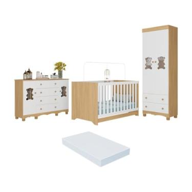 Imagem de Quarto de Bebê Completo C/berço Americano 3 em 1 Colchão Ternura Multimóveis Mp4675 Madeirado/branco