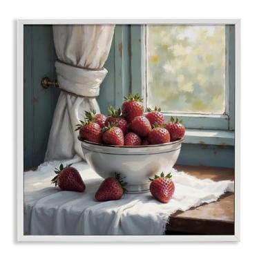 Imagem de Stupell Industries Colheita de morango na janela arte giclée emoldurada branca, design por Lettered and Lined, 12 x 12