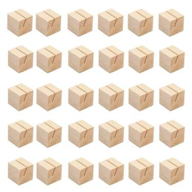 Imagem de 30 porta-cartões de lugar de madeira, porta-fotos de cubo de madeira natural para mesas, cartazes de mesa de longa duração para festas, casamentos, escritório, decoração de casa, suporte de imagem