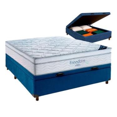 Imagem de Cama Box Bau Azul + Colchão Casal Freedom Ortobom